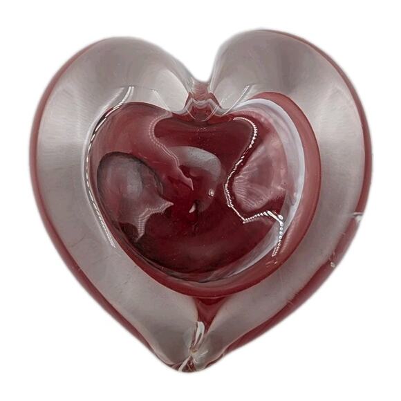 Kathy Sherman Art Glass Heart Paperweight Signed Dated 2004 Red Clear - Picture 3 of 14